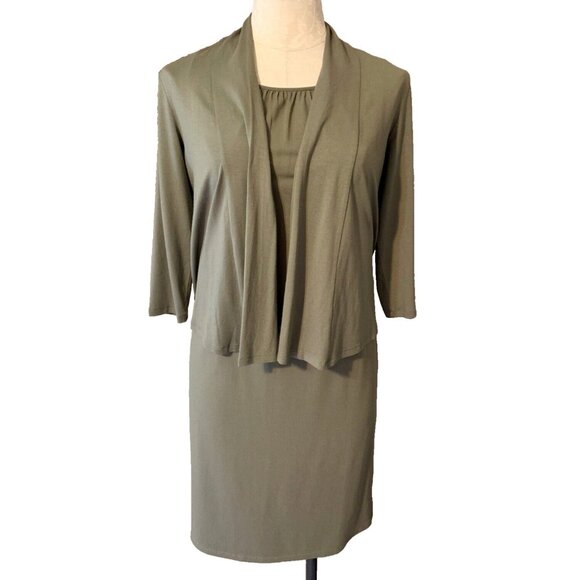 J Jill Dress W Jacket Olive Green PXS Petite Extra Small P XS 0 2 4 NWT Washable - Picture 2 of 9